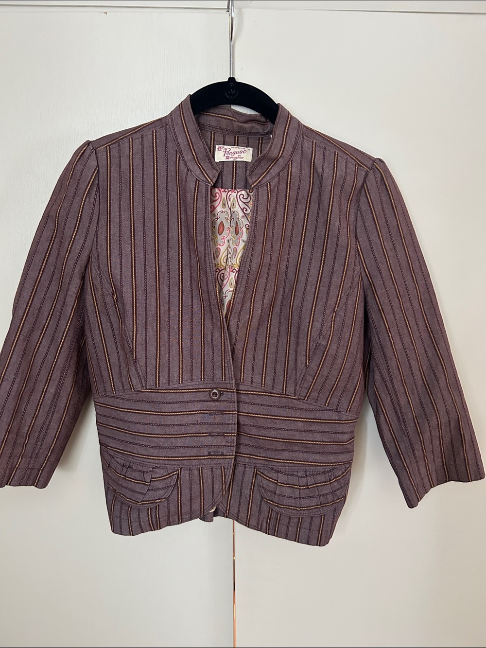 Original Penguin Munsingwear Women's Striped Blazer purple mauve stripe EUC